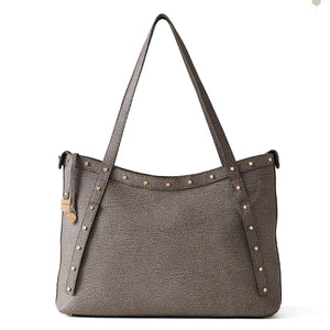 Borbonese - Shopping Metropole Large in tela rivestita Clay Grey - 933256AN0 - CLAY/GREY