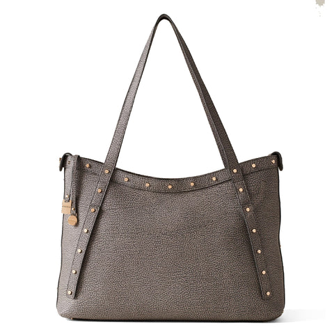 Borbonese - Shopping Metropole Large in tela rivestita Clay Grey - 933256AN0 - CLAY/GREY