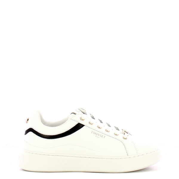 Twinset - Sneakers Donna in pelle Bianco Nero - 252TCP020 - BIC.OTTICO/NERO