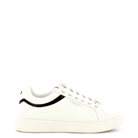 Twinset - Sneakers Donna in pelle Bianco Nero - 252TCP020 - BIC.OTTICO/NERO