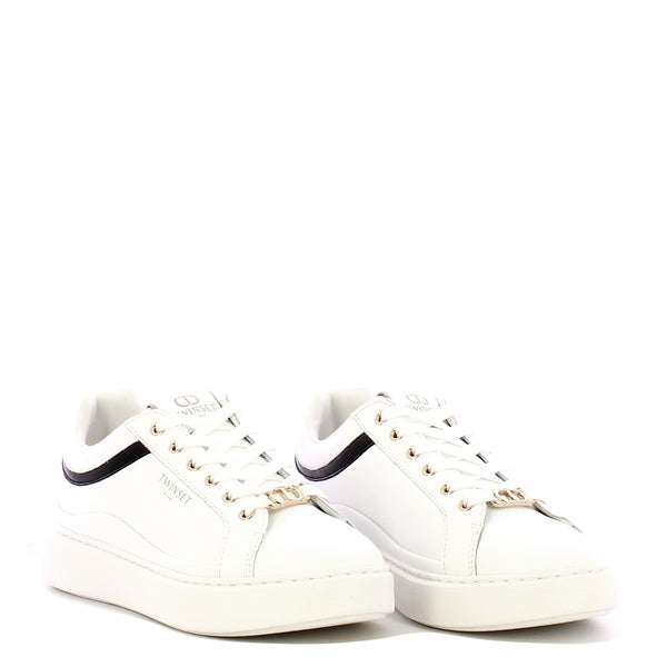 Twinset - Sneakers Donna in pelle Bianco Nero - 252TCP020 - BIC.OTTICO/NERO