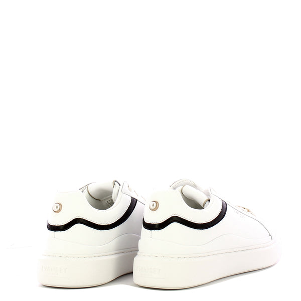 Twinset - Sneakers Donna in pelle Bianco Nero - 252TCP020 - BIC.OTTICO/NERO