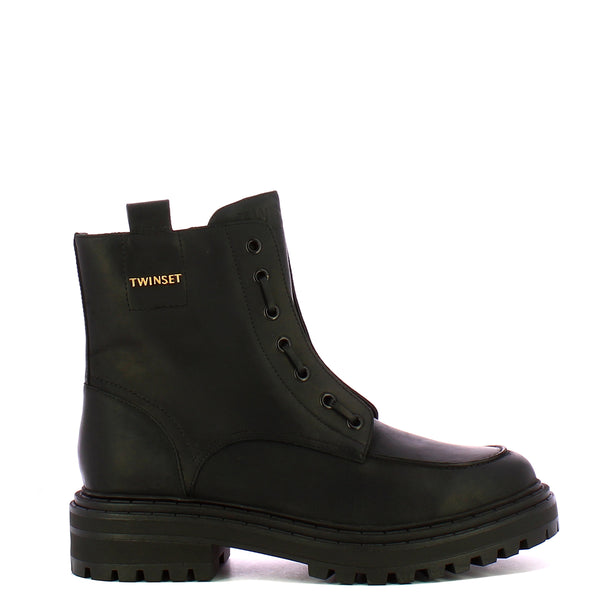 Twinset - Stivaletto Anfibio in pelle Nero - 252TCP184 - NERO