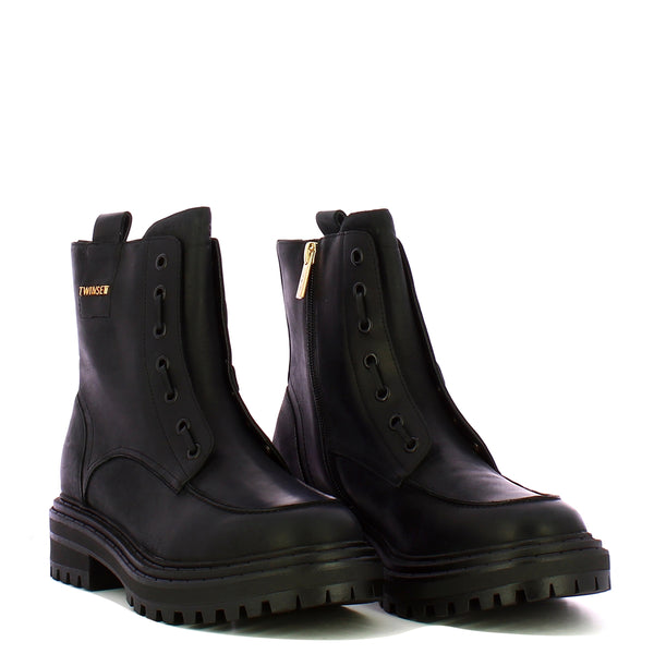 Twinset - Stivaletto Anfibio in pelle Nero - 252TCP184 - NERO