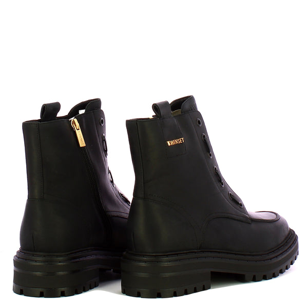 Twinset - Stivaletto Anfibio in pelle Nero - 252TCP184 - NERO