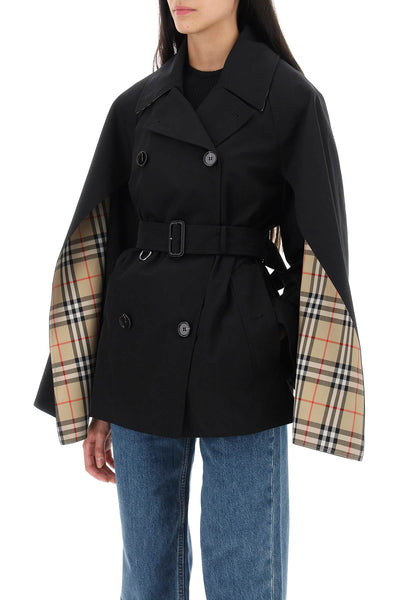 'ness' double-breasted raincoat in cotton gabardine 8071137 BLACK