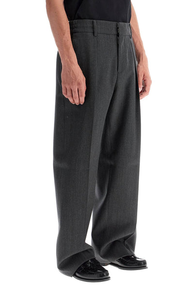 wide woolen checked trousers 8095645 GREY BLACK