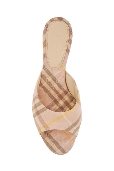 beige check linen mule sandals with 6.5 cm heel lf mews 65 chk 162393 8103146 TEACUP IP CHECK