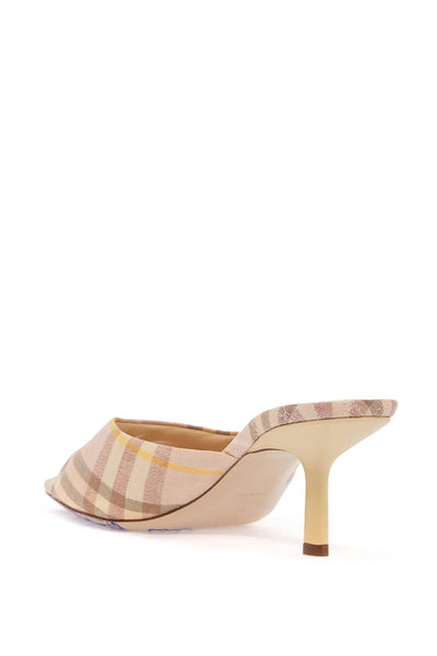 beige check linen mule sandals with 6.5 cm heel lf mews 65 chk 162393 8103146 TEACUP IP CHECK