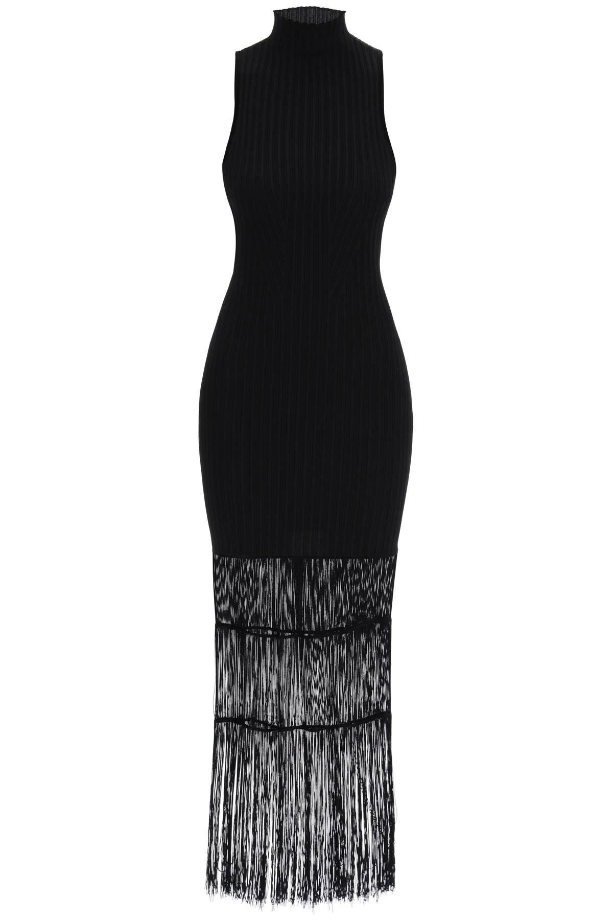 ribbed knit dress with fringe details 9557429 K429 BLACK