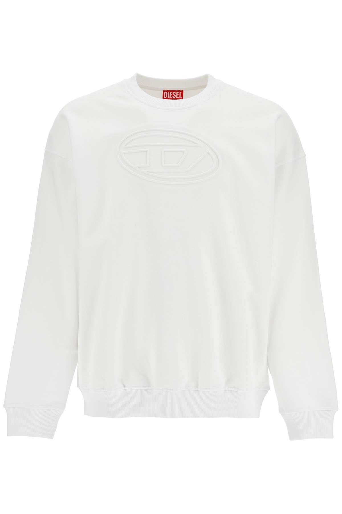 DIESEL white cotton sweatshirt with raised logo for men A03790 | Italystation.com - Shop Now at italystation.com