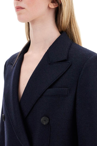 double-breasted pressed wool coat A1604MLK NAVY BLUE