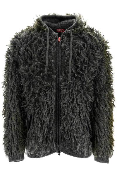 DIESEL shaggy knit cardigan with hood A16451 0DBDH SOFT/BLACK | Italystation.com - Shop Now at italystation.com