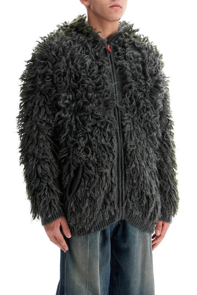 DIESEL shaggy knit cardigan with hood A16451 0DBDH SOFT/BLACK | Italystation.com - Shop Now at italystation.com