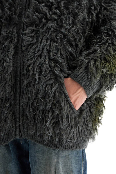 DIESEL shaggy knit cardigan with hood A16451 0DBDH SOFT/BLACK | Italystation.com - Shop Now at italystation.com