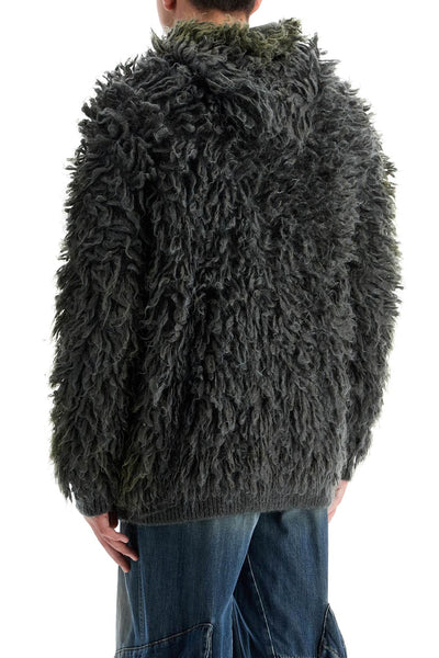 DIESEL shaggy knit cardigan with hood A16451 0DBDH SOFT/BLACK | Italystation.com - Shop Now at italystation.com