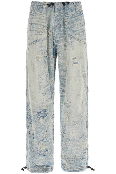 distressed denim jacquard pants A16488 007Z7 DENIM