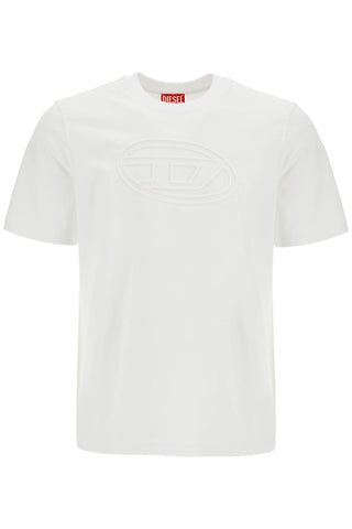 white cotton t-shirt with embossed logo t-adjust-bigoval A17402 0NJBM WHITE