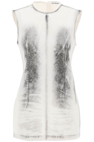 mini denim dress with pigmented pattern A20639 WHITE BLACK