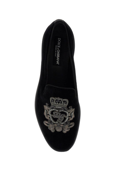 embroidered velvet loafers A50614 AO249 NERO GUN METAL