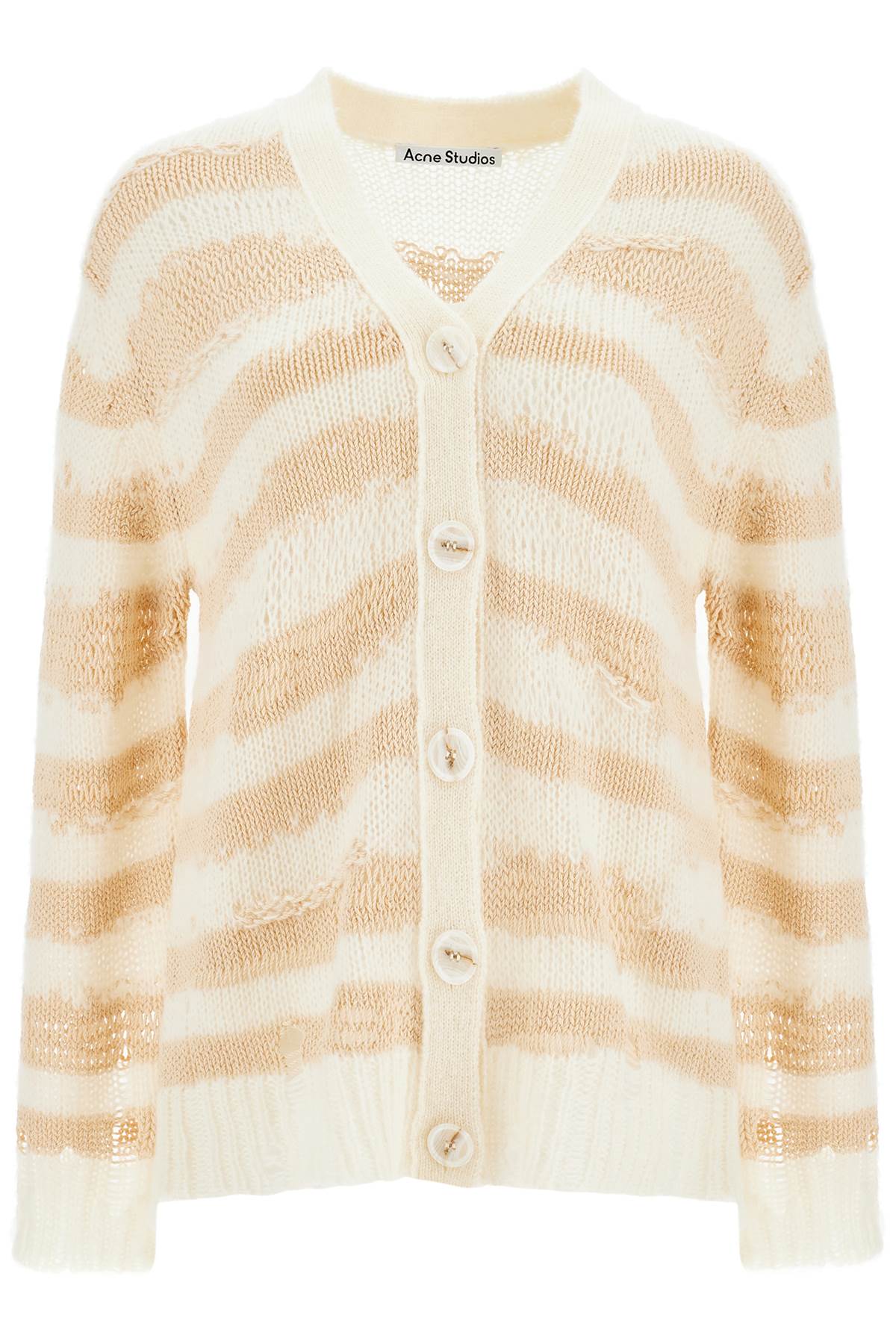 striped distressed cardigan with A60398 OFF WHITE/ECRU