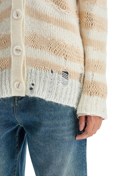 striped distressed cardigan with A60398 OFF WHITE/ECRU