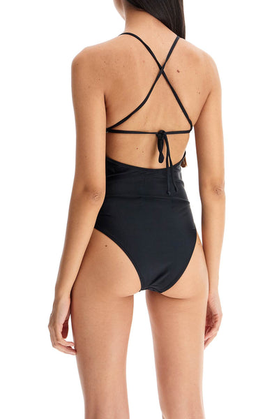 one-piece swimsuit with logo A6064 BLACK