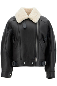 oversized shearling jacket A70087 DARK BROWN/BEIGE