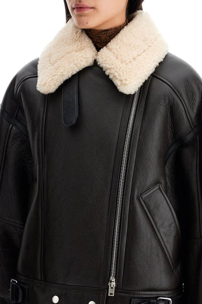 oversized shearling jacket A70087 DARK BROWN/BEIGE