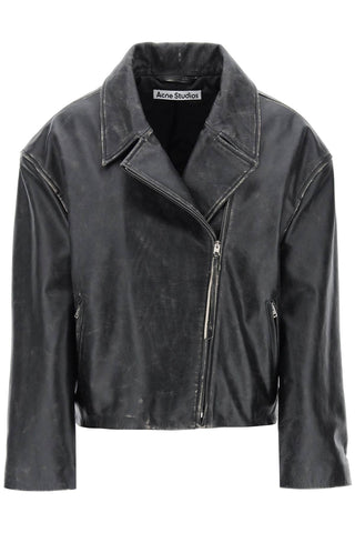 "vintage leather jacket with distressed effect A70170 BLACK
