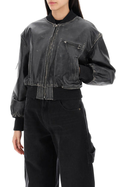 aged leather bomber jacket with distressed treatment A70171 BLACK