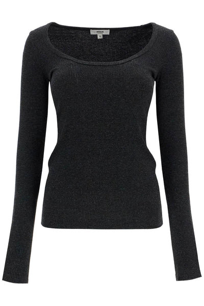 fitted top with deep neckline A7285 1352 KATNISS (BLACK HEATHER)