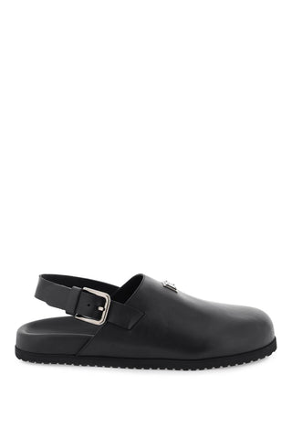 leather clogs with logo plate A80402 AQ765 NERO