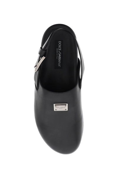 leather clogs with logo plate A80402 AQ765 NERO