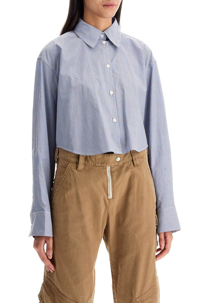 short boxy shirt AC0689 SKY BLUE/COFFEE BROWN