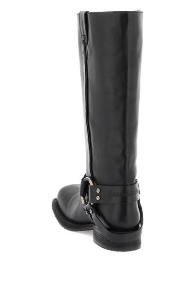leather biker boots in AD0683 BLACK