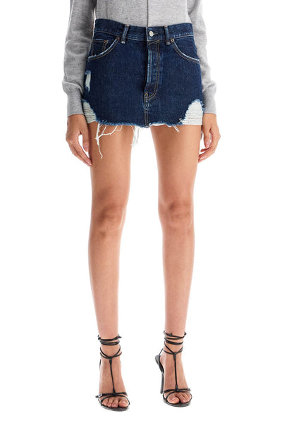 destroyed denim mini skirt AF0470 MID BLUE