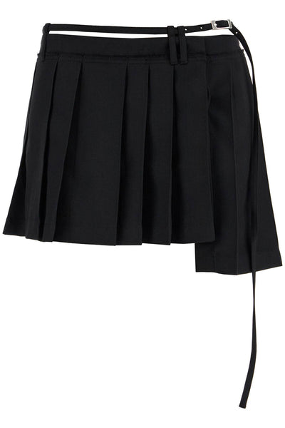 asymmetric pleated mini skirt AF0473 BLACK