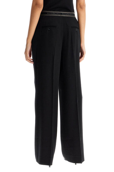 wide twill pants with elastic waistband AK0826 BLACK