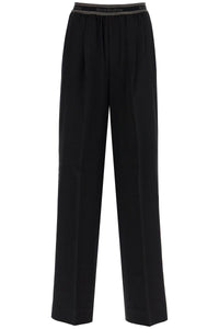 wide twill pants with elastic waistband AK0826 BLACK