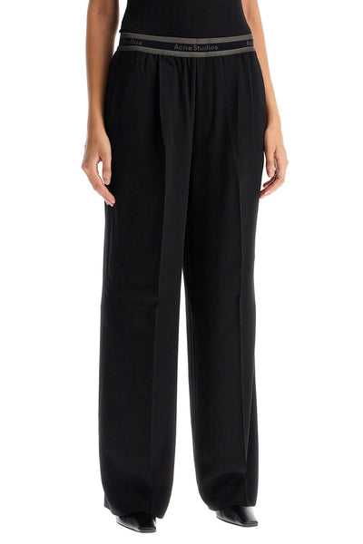 wide twill pants with elastic waistband AK0826 BLACK