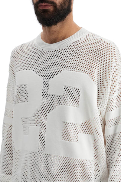 neck perforated knit sweater AMKNCW1040 WHITE