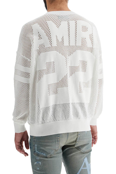 neck perforated knit sweater AMKNCW1040 WHITE