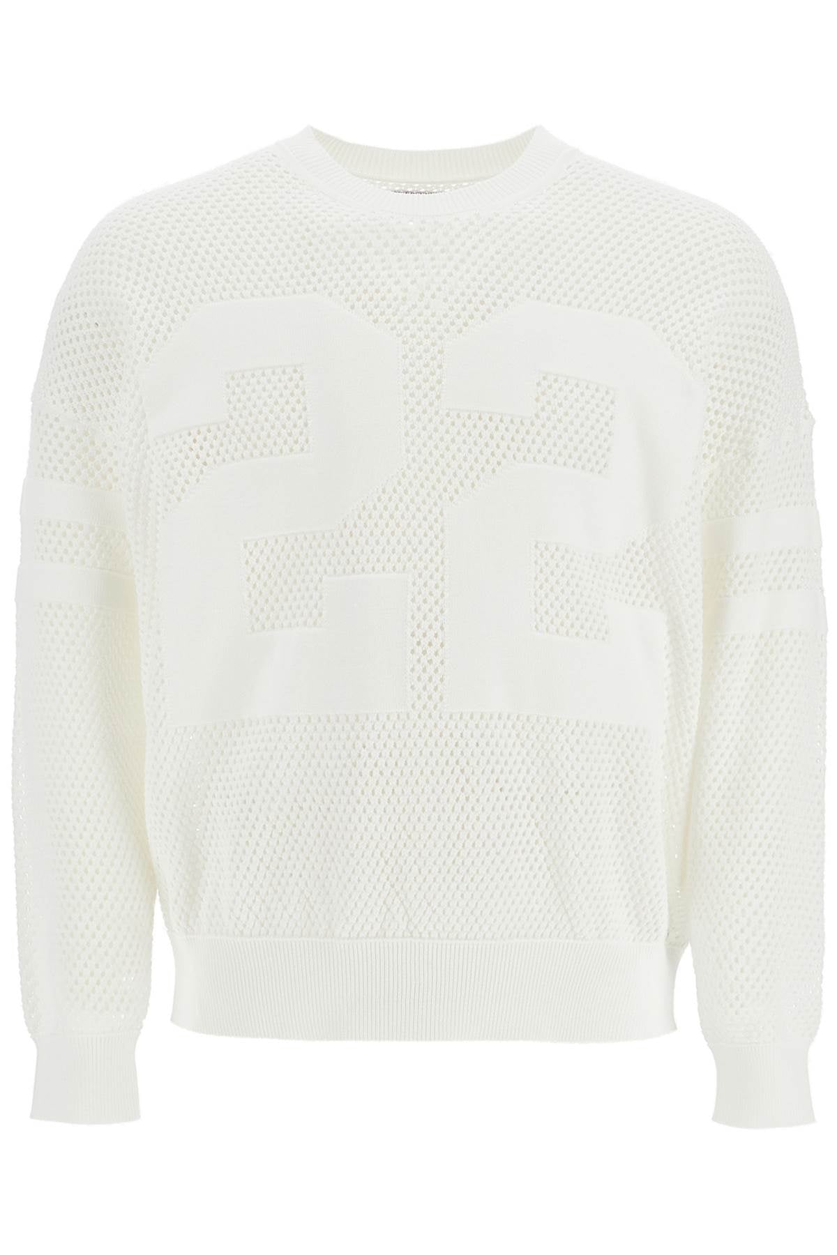 neck perforated knit sweater AMKNCW1040 WHITE