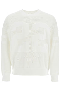 neck perforated knit sweater AMKNCW1040 WHITE