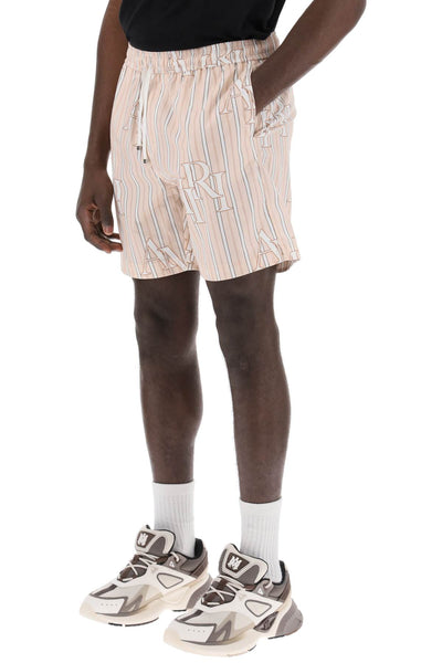 stripe technical poplin bermuda shorts with logo
 
 "striped AMSHSH1011 CREAM TAN