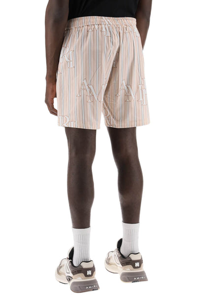 stripe technical poplin bermuda shorts with logo
 
 "striped AMSHSH1011 CREAM TAN