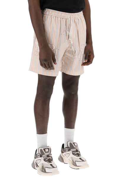 stripe technical poplin bermuda shorts with logo
 
 "striped AMSHSH1011 CREAM TAN