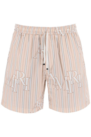 stripe technical poplin bermuda shorts with logo
 
 "striped AMSHSH1011 CREAM TAN