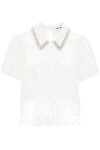 floral-lace top with appliques AW23 099T W WHITE